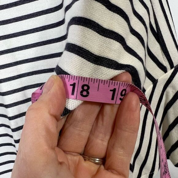 Ann Taylor Off White Navy Blue Stripe Dress Bell Sleeves Gold Buttons - Picture 5 of 12